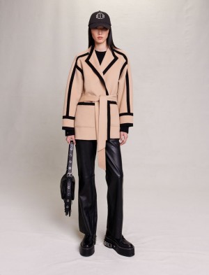 Maje Krátké Two-tone Coat Camel | CZ_M88124