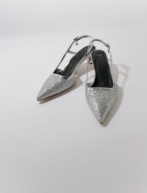 Maje Pointed Silver Pumps Stříbrné | CZ_M82713