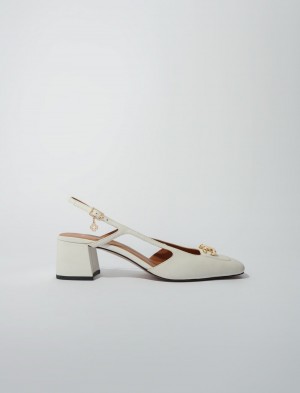 Maje Square-toe Læder Pumps Ecru | CZ_M59090