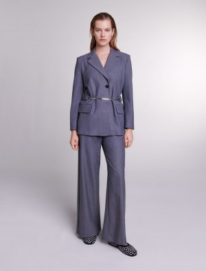 Maje Suit Jacket With Chain Belt Šedé | CZ_M27764