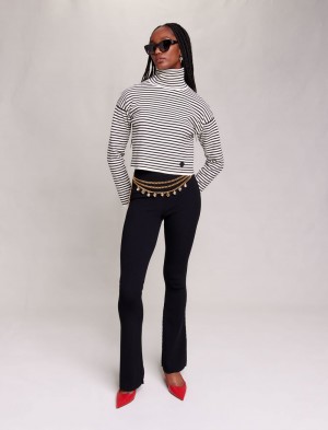 Maje Trousers In Žebrovaný Knit Černé | CZ_M59086