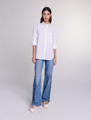 Maje White Bavlněné Poplin Shirt Bílé | CZ_M34642