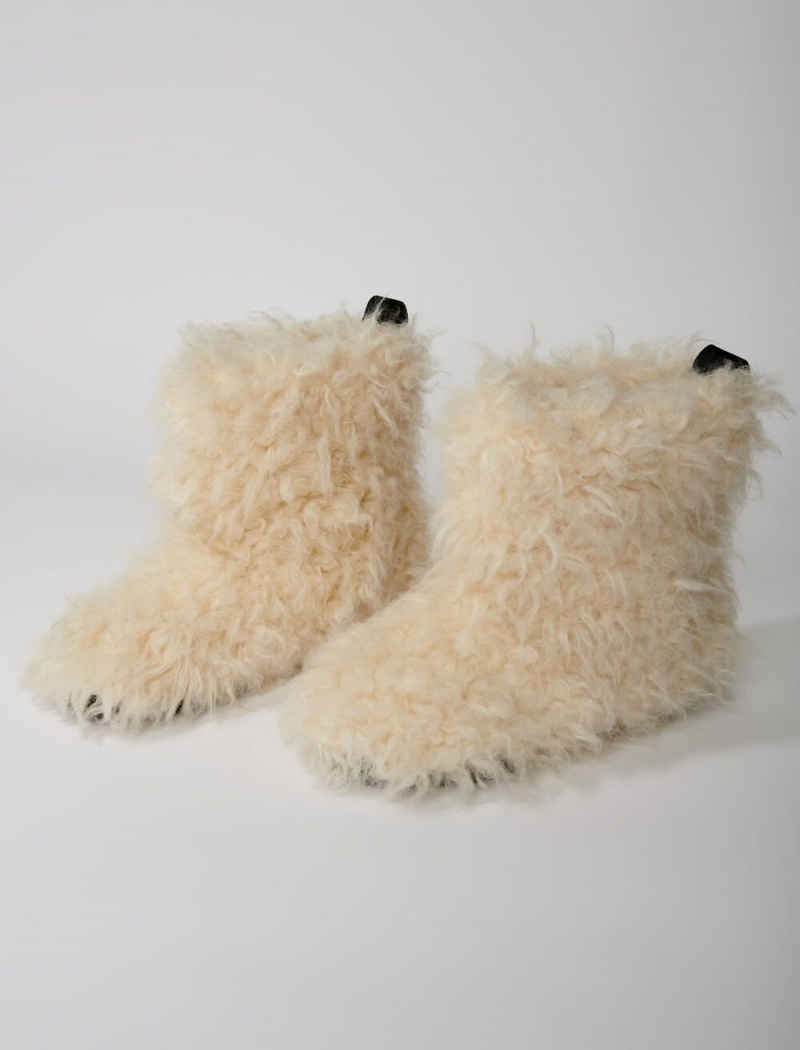 Maje Ankle Boots In Fake Fur Ecru | CZ_M98543