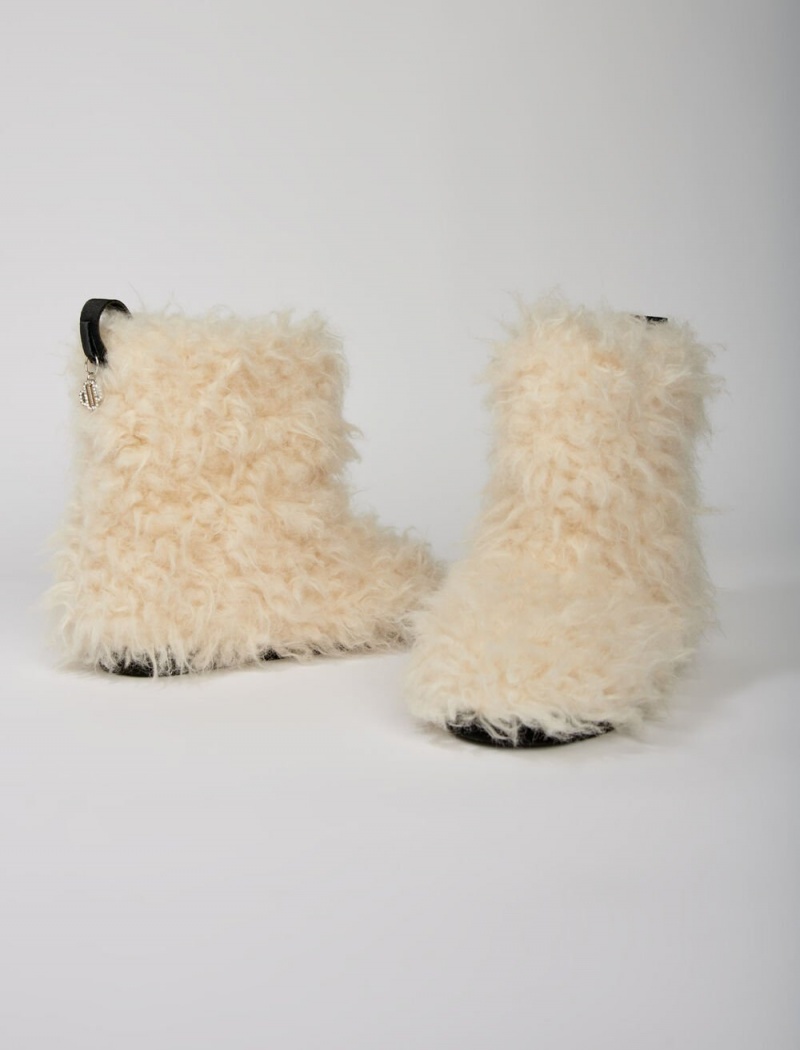 Maje Ankle Boots In Fake Fur Ecru | CZ_M98543