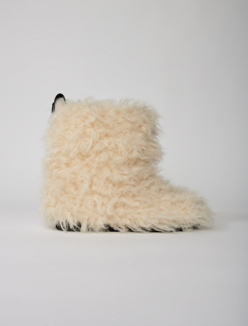 Maje Ankle Boots In Fake Fur Ecru | CZ_M98543