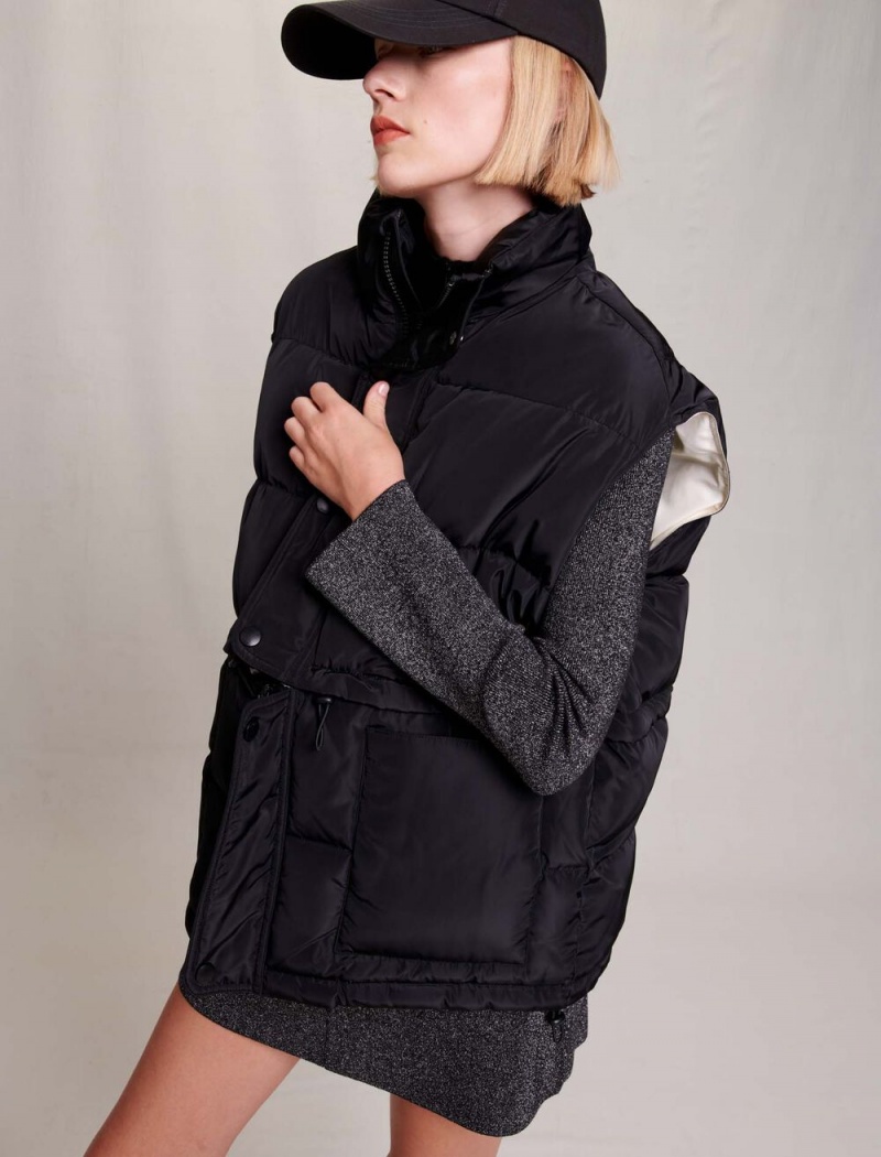 Maje Bez Rukávů Puffer Black/Ecru | CZ_M70491