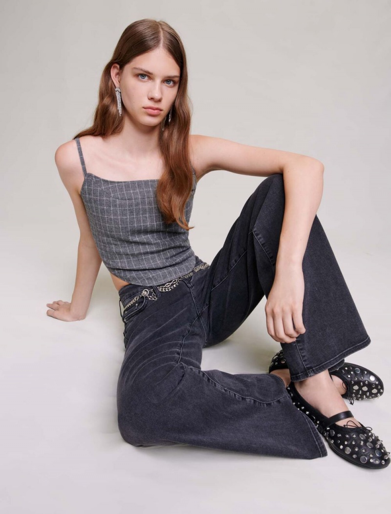 Maje Black Baggy Jeans With Belt Černé | CZ_M27702