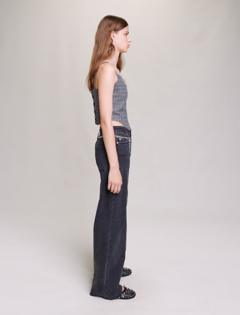 Maje Black Baggy Jeans With Belt Černé | CZ_M27702