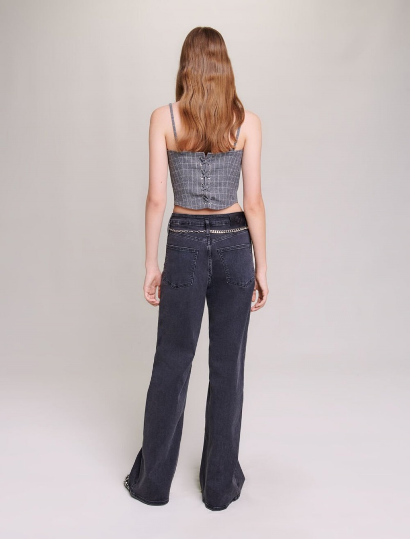 Maje Black Baggy Jeans With Belt Černé | CZ_M27702