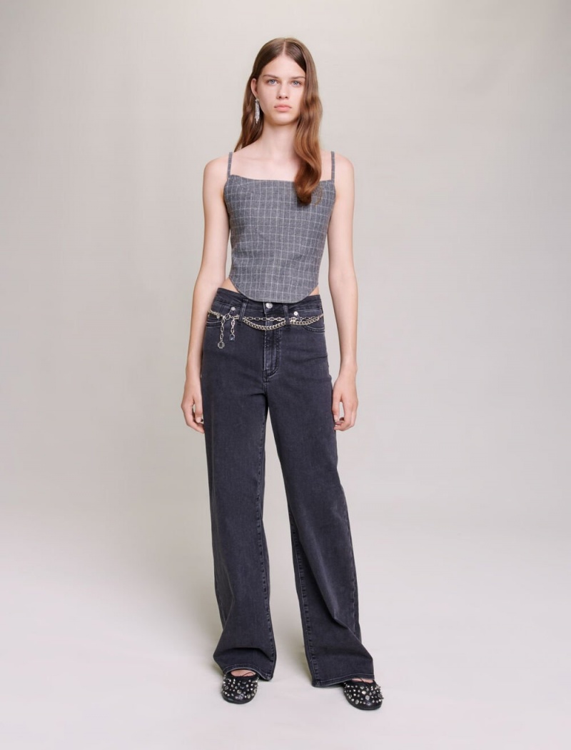 Maje Black Baggy Jeans With Belt Černé | CZ_M27702