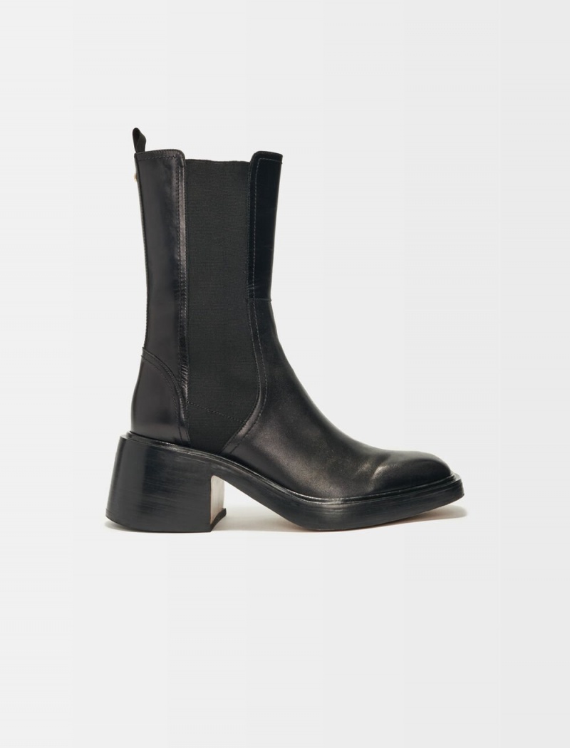 Maje Black Læder Ankle Boots And Square Špicí Černé | CZ_M66030