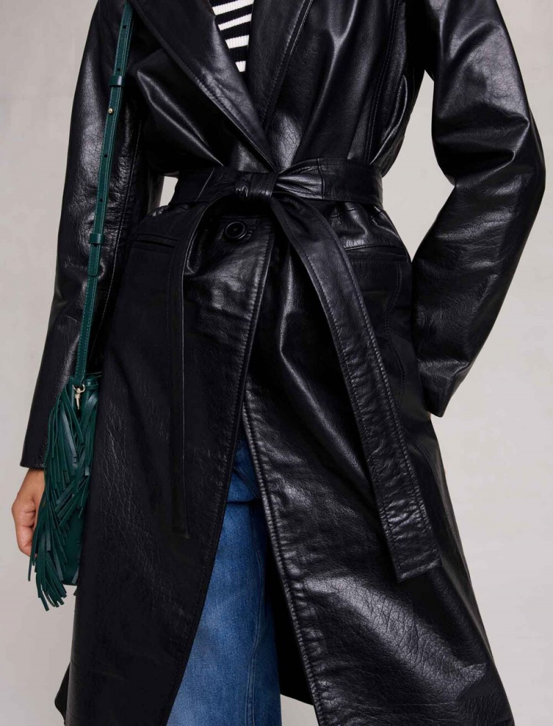 Maje Black Læder Trench Černé | CZ_M12215