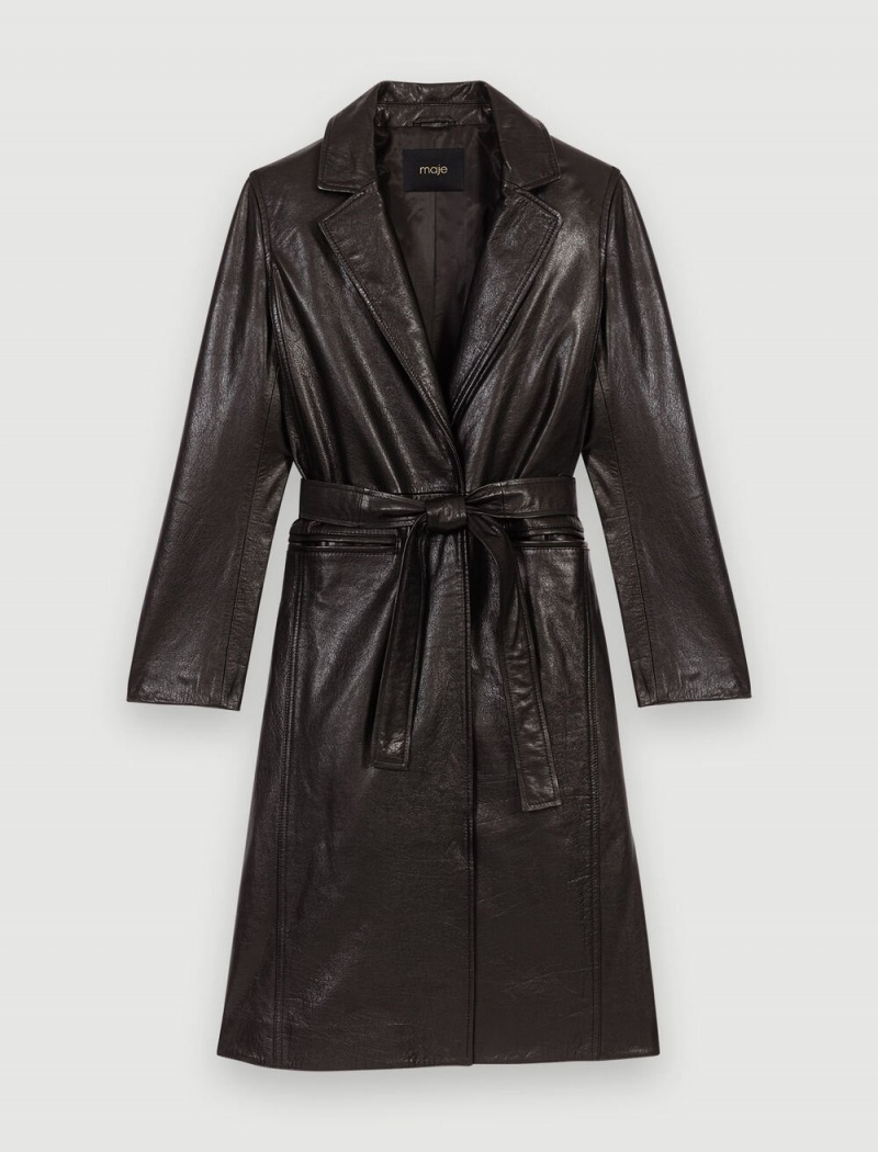 Maje Black Læder Trench Černé | CZ_M12215