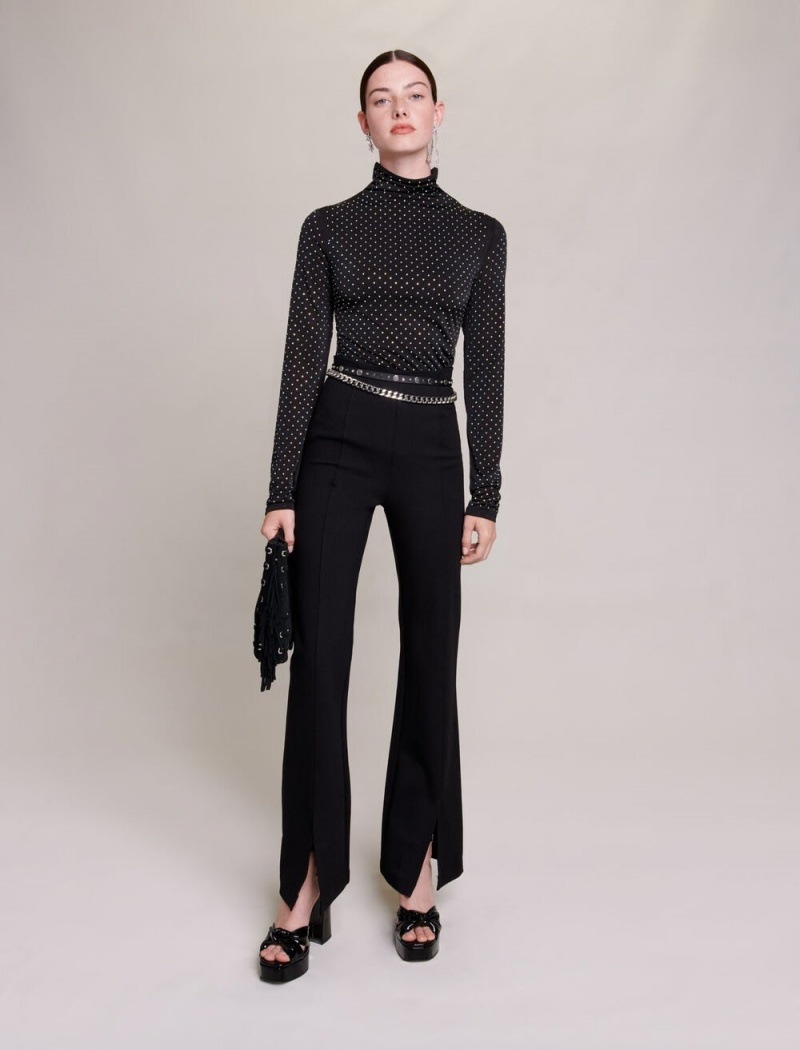 Maje Black Slim-fit Trousers With Slits Černé | CZ_M19717