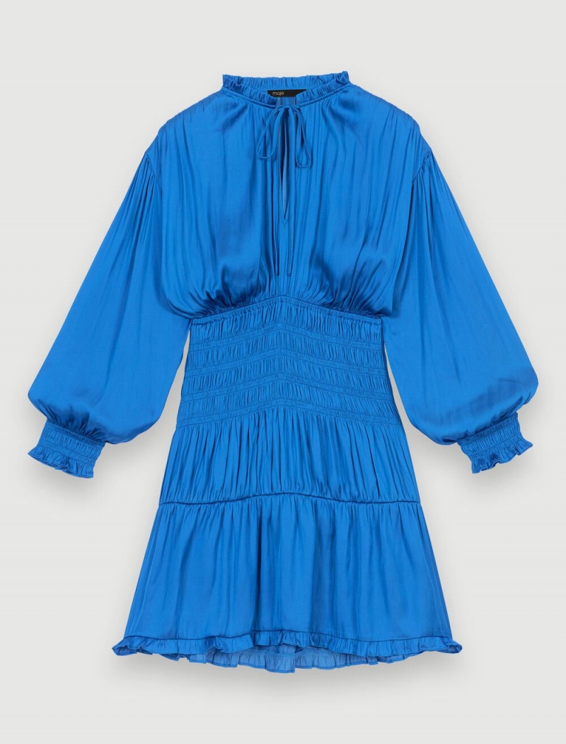 Maje Blue Smocked Blankyt | CZ_M57950