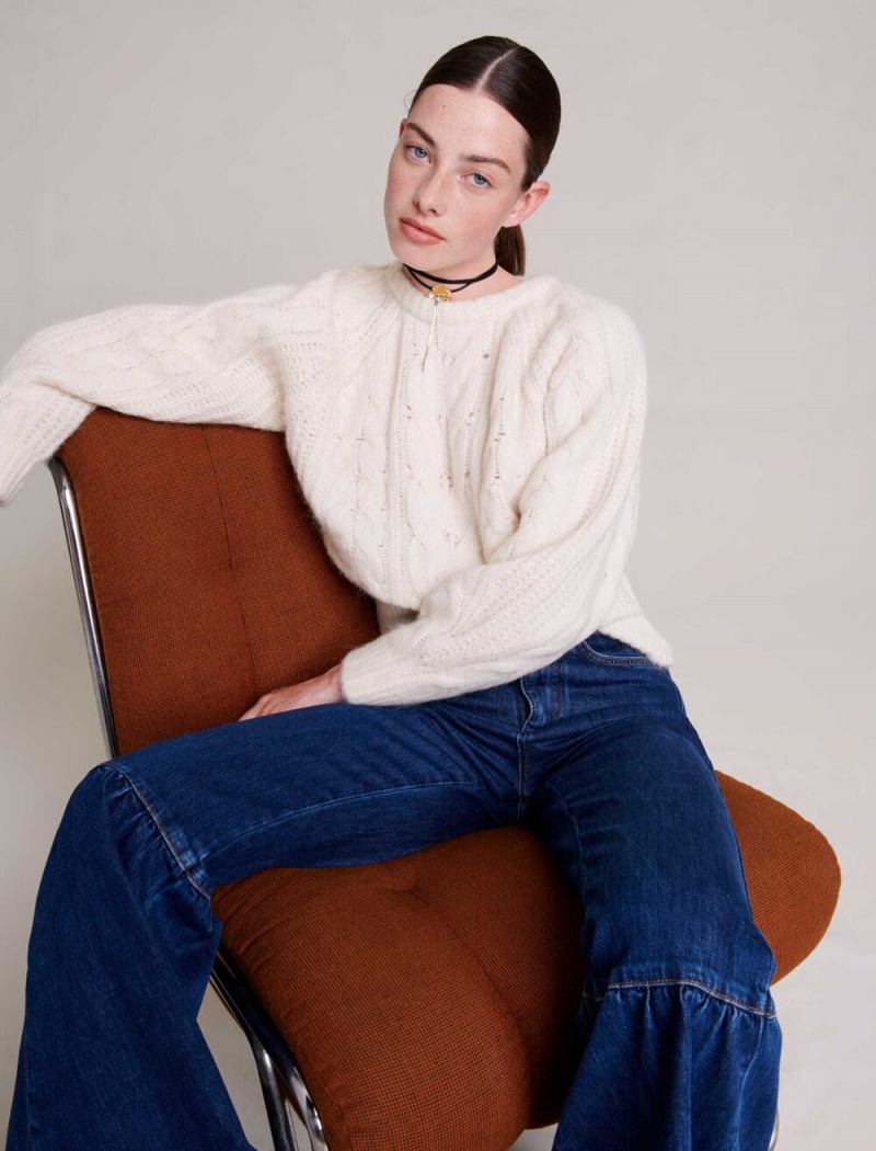 Maje Cable Knit Jumper Ecru | CZ_M37093