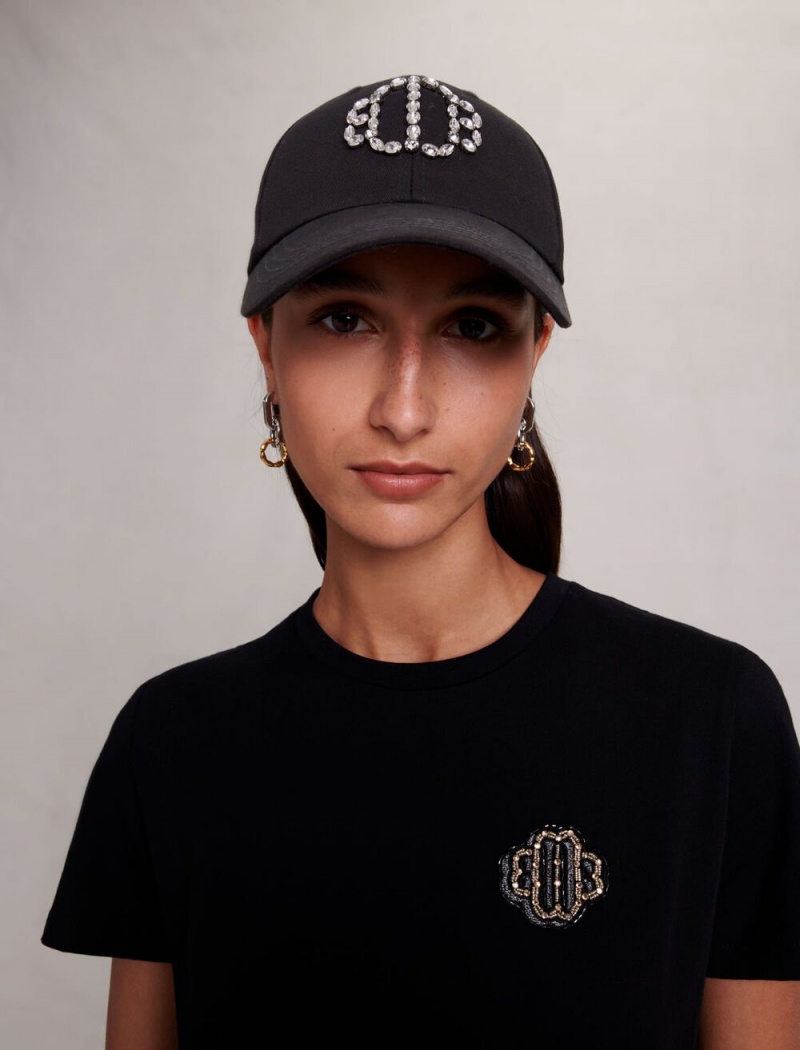 Maje Clover Rhinestone Cap Černé | CZ_M38615