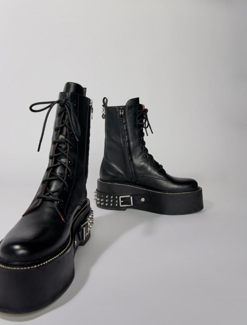 Maje Combat Boots With Punk Details Černé | CZ_M48151