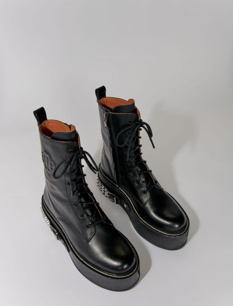 Maje Combat Boots With Punk Details Černé | CZ_M48151