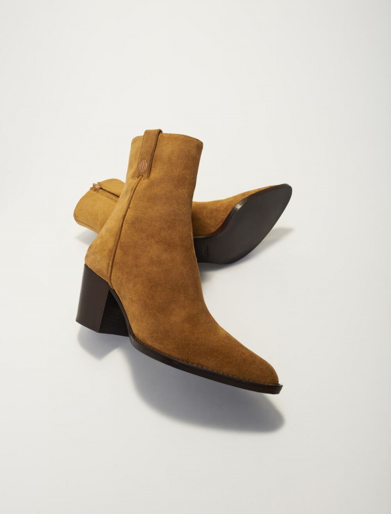 Maje Cowboy Boots In Camel Semišové Læder Camel | CZ_M43326