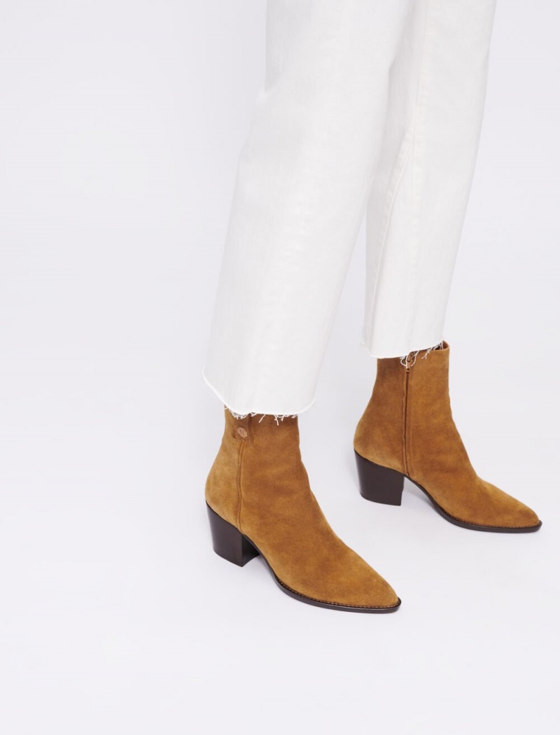 Maje Cowboy Boots In Camel Semišové Læder Camel | CZ_M43326