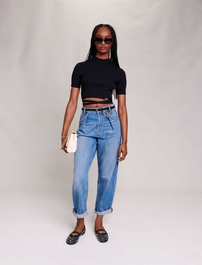 Maje Criss-cross Cropped Černé | CZ_M11817