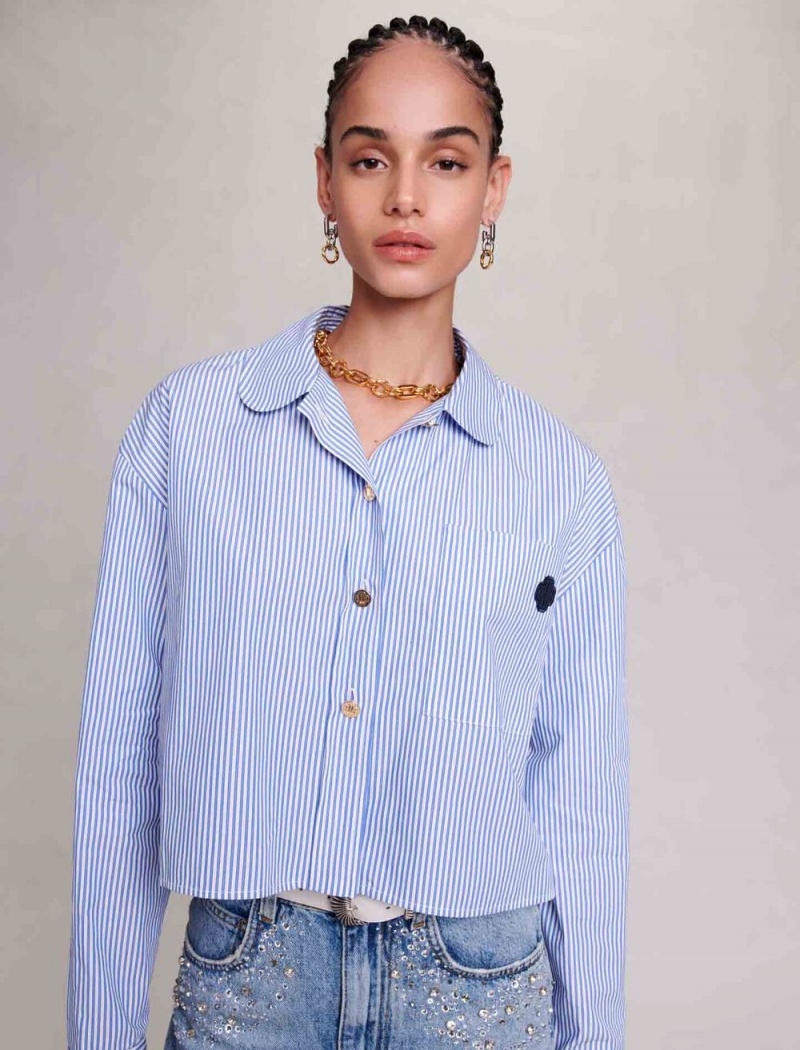 Maje Cropped Pruhovaný Shirt Blankyt | CZ_M64997