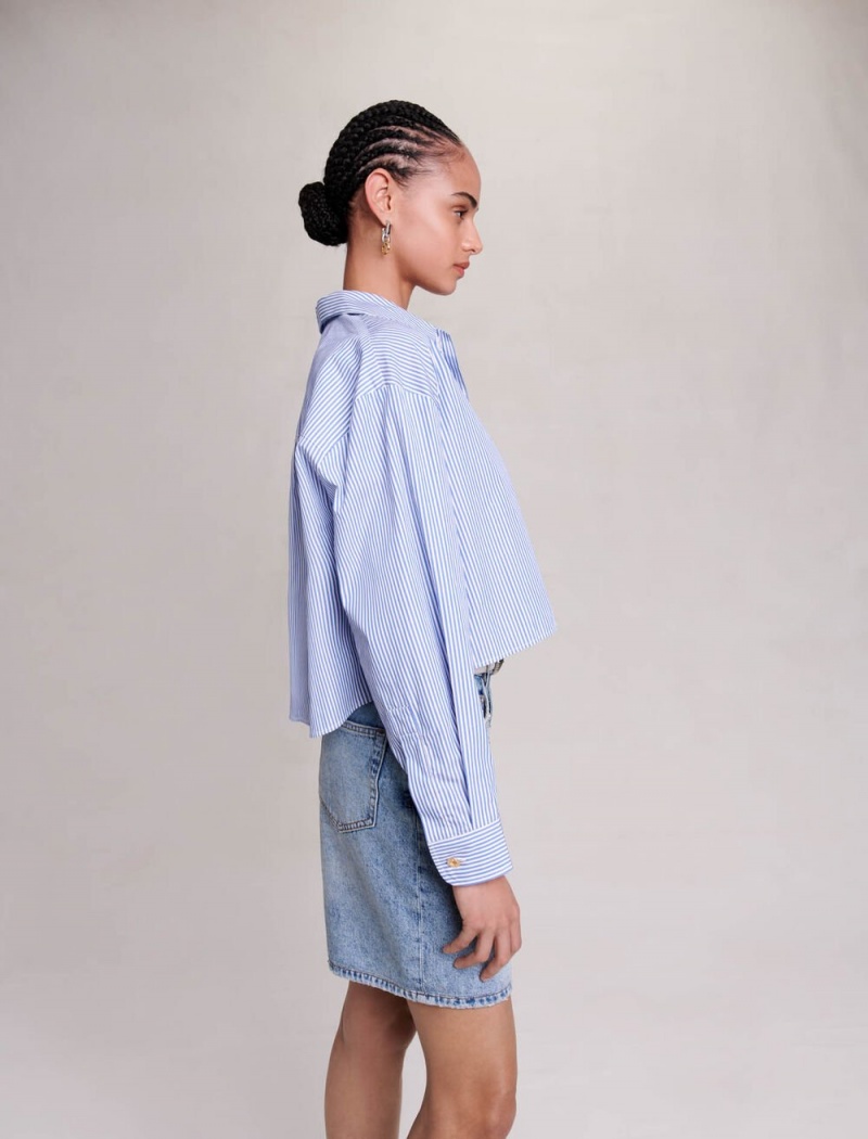 Maje Cropped Pruhovaný Shirt Blankyt | CZ_M64997