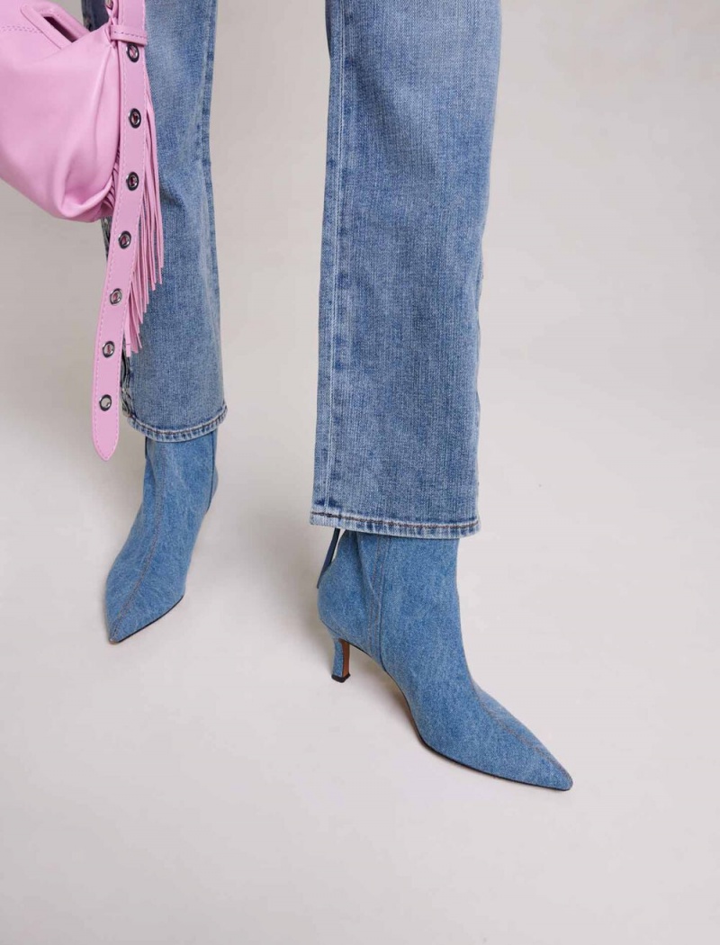 Maje Denim Boots With Pointed Špicí Blankyt | CZ_M78026