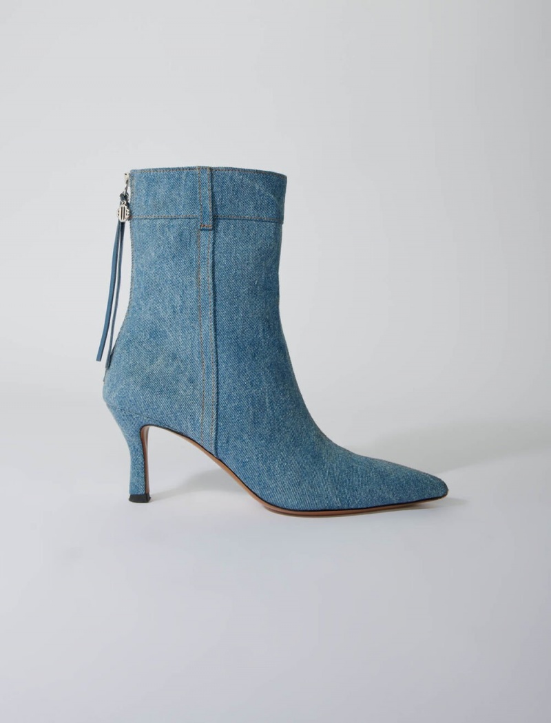 Maje Denim Boots With Pointed Špicí Blankyt | CZ_M78026