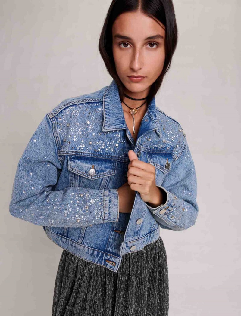 Maje Denim Jacket With Rhinestones Blankyt | CZ_M48998