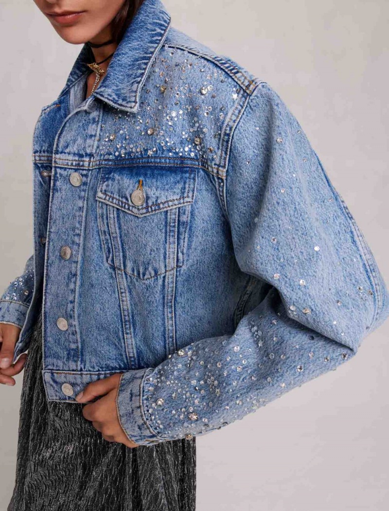 Maje Denim Jacket With Rhinestones Blankyt | CZ_M48998