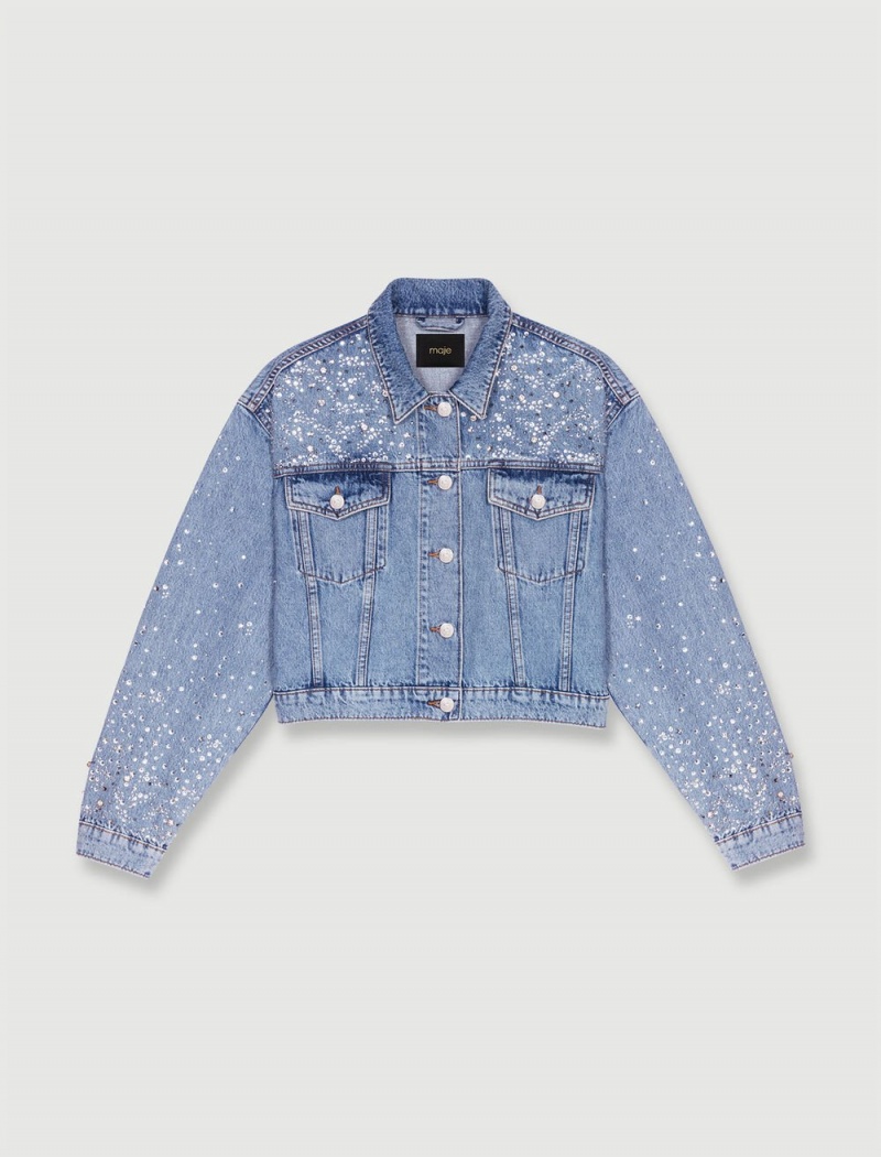 Maje Denim Jacket With Rhinestones Blankyt | CZ_M48998