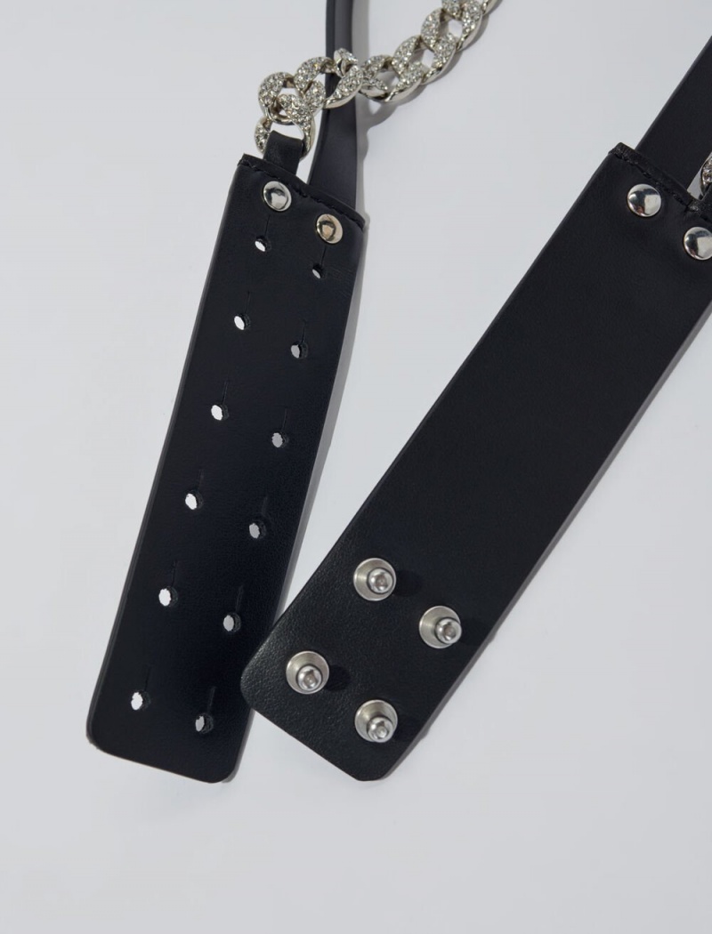 Maje Double Læder And Rhinestone Černé | CZ_M85067