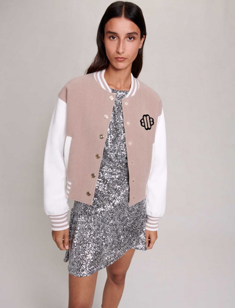 Maje Knit Bomber Jacket With Vlna Béžový | CZ_M67815