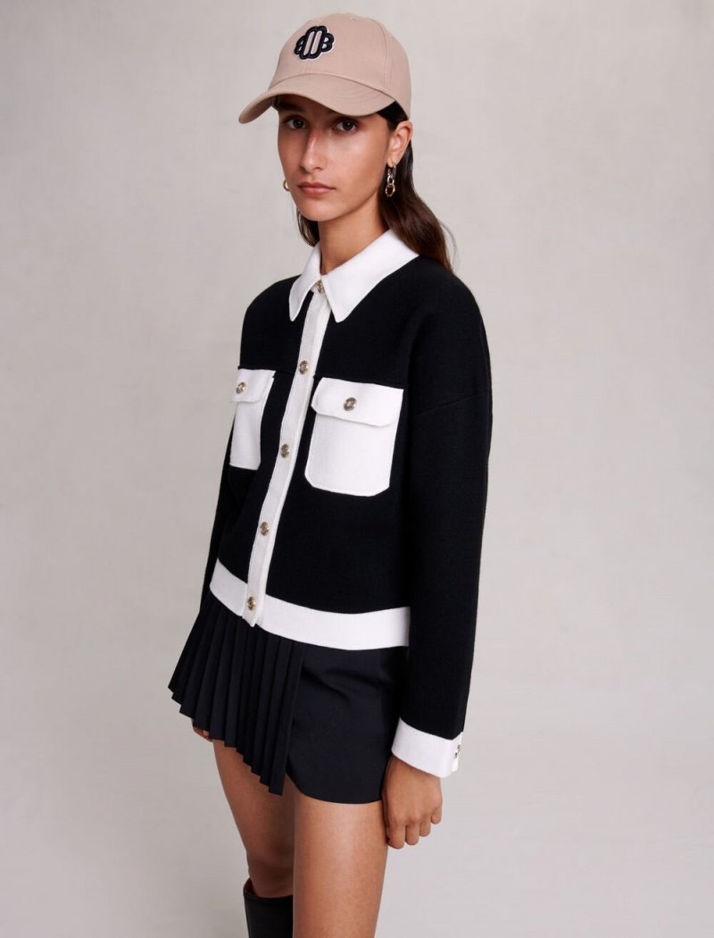 Maje Knit Cardigan Black/Ecru | CZ_M37576