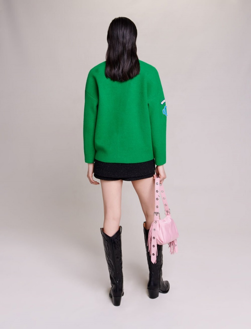 Maje Knit Cardigan Vert Gazon | CZ_M73754