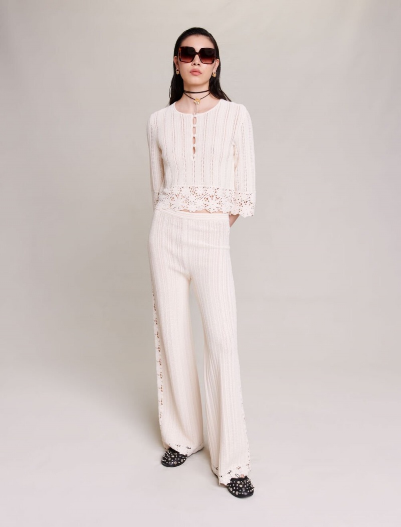 Maje Knit Trousers Ecru | CZ_M78757