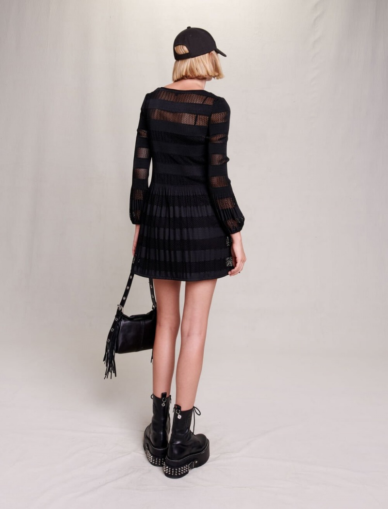 Maje Krátké Openwork Knit Černé | CZ_M79855