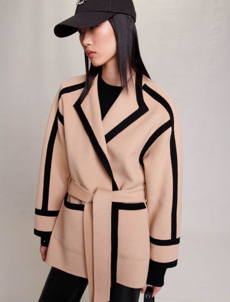 Maje Krátké Two-tone Coat Camel | CZ_M88124