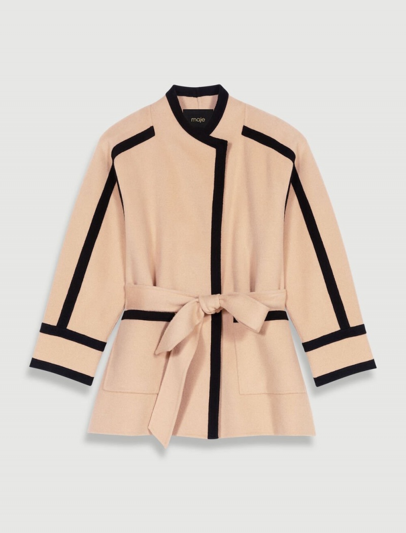 Maje Krátké Two-tone Coat Camel | CZ_M88124