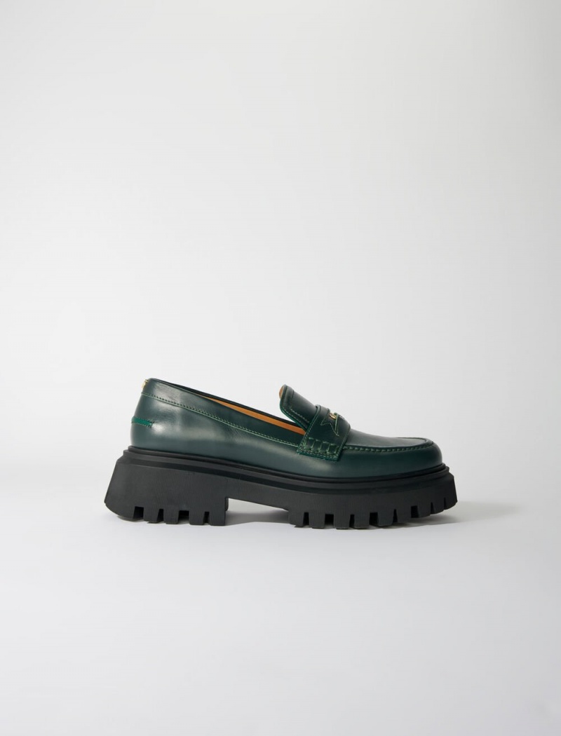 Maje Læder Platformy Loafers Zelene | CZ_M86334