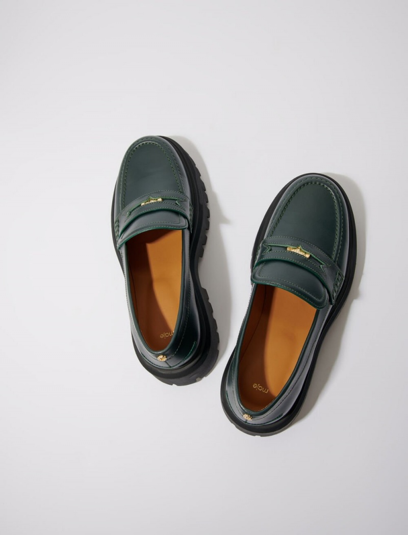 Maje Læder Platformy Loafers Zelene | CZ_M86334