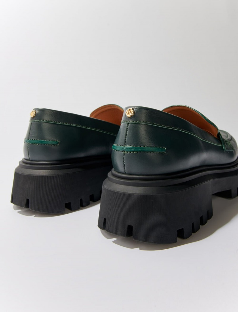 Maje Læder Platformy Loafers Zelene | CZ_M86334