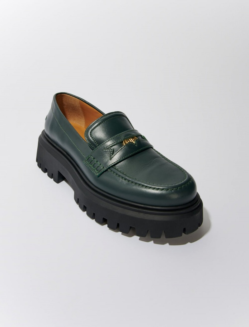 Maje Læder Platformy Loafers Zelene | CZ_M86334