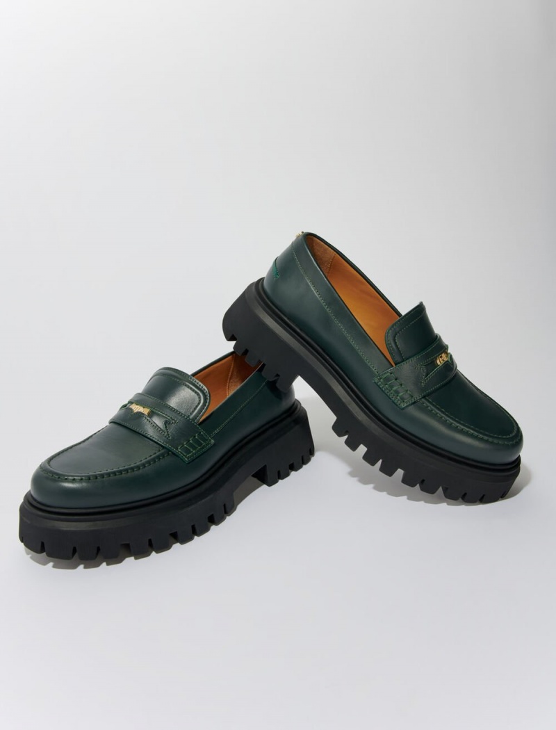 Maje Læder Platformy Loafers Zelene | CZ_M86334