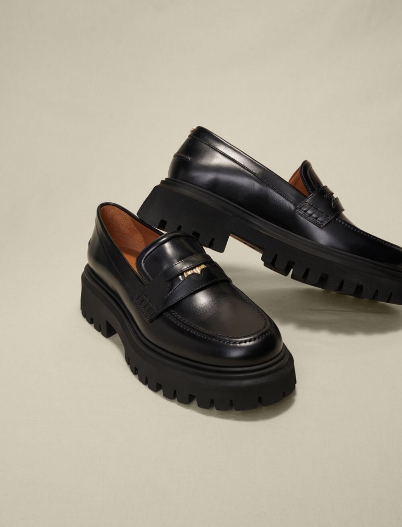 Maje Læder Platformy Loafers Černé | CZ_M85970