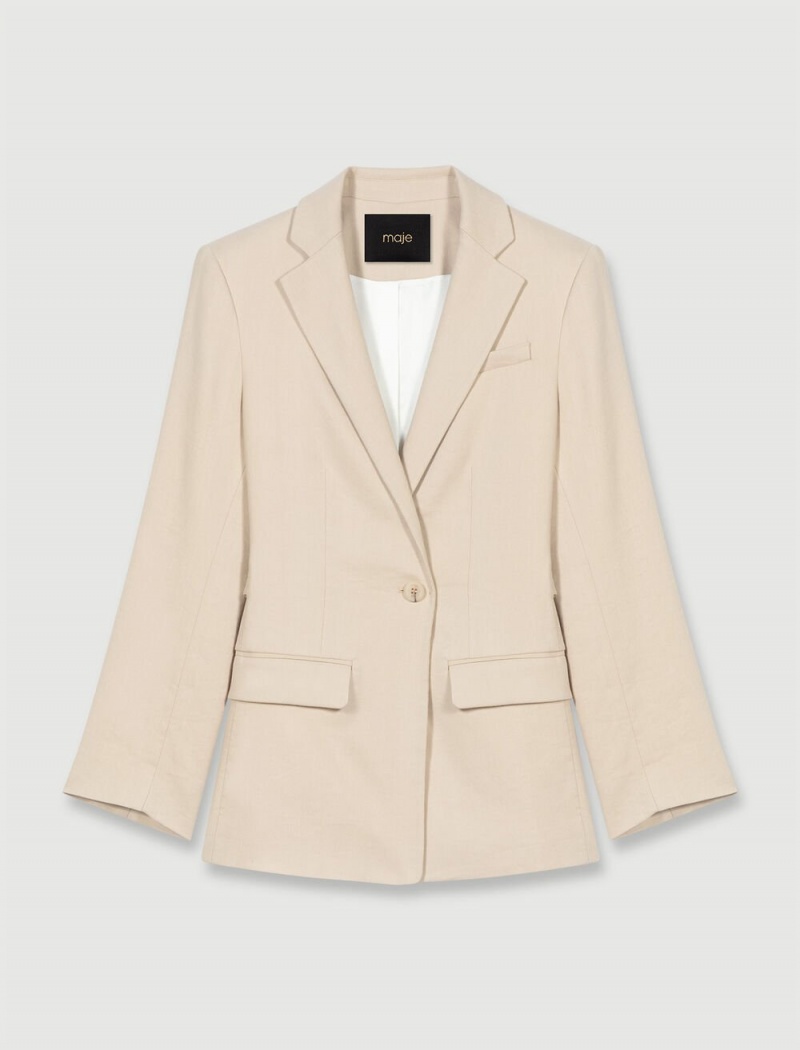 Maje Linen Blend Blazer Béžový | CZ_M50901