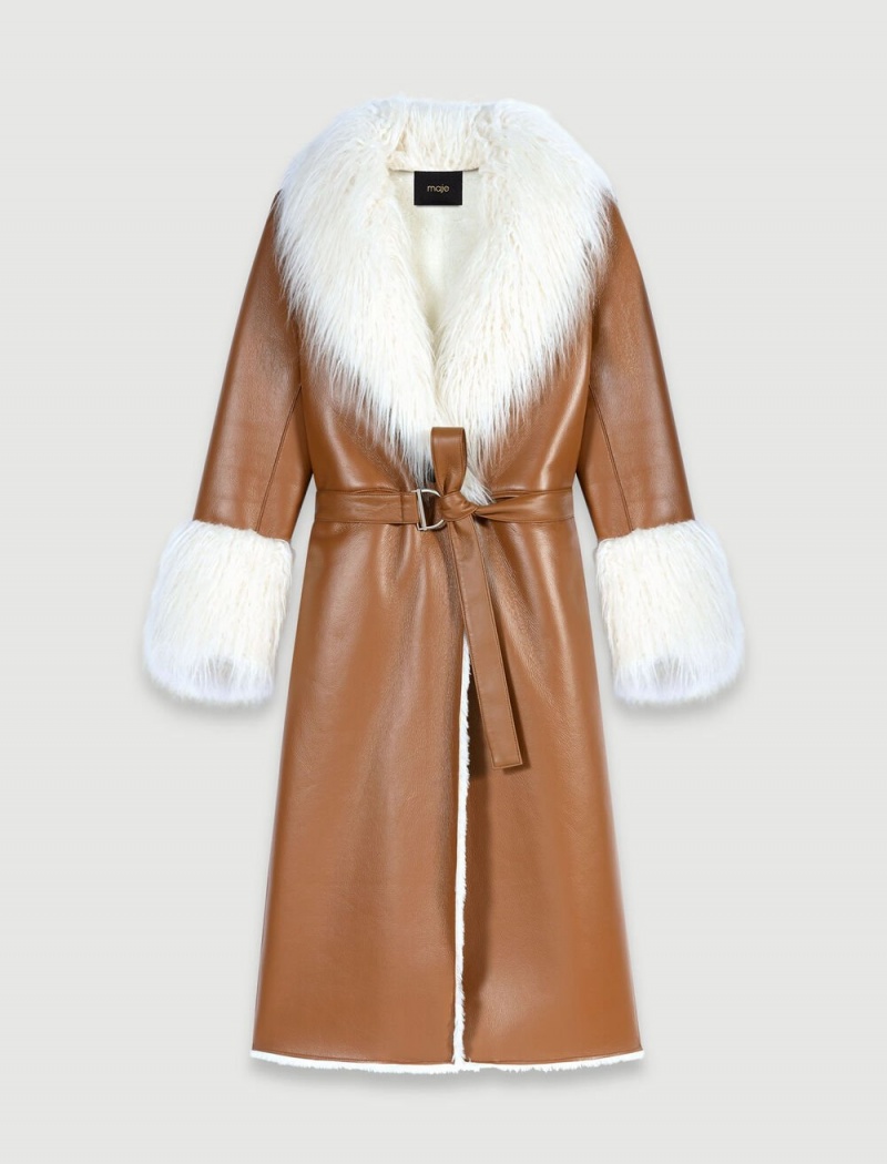 Maje Long Faux Fur Camel | CZ_M16688