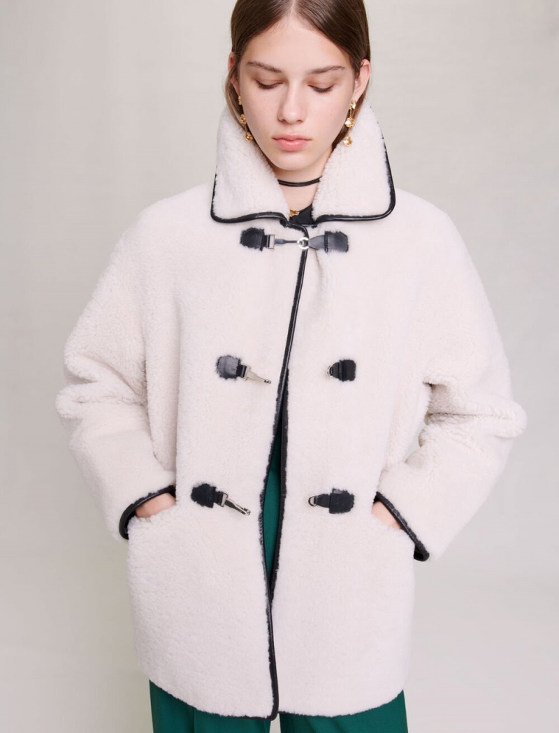 Maje Mid-length Shearling Ecru | CZ_M99693